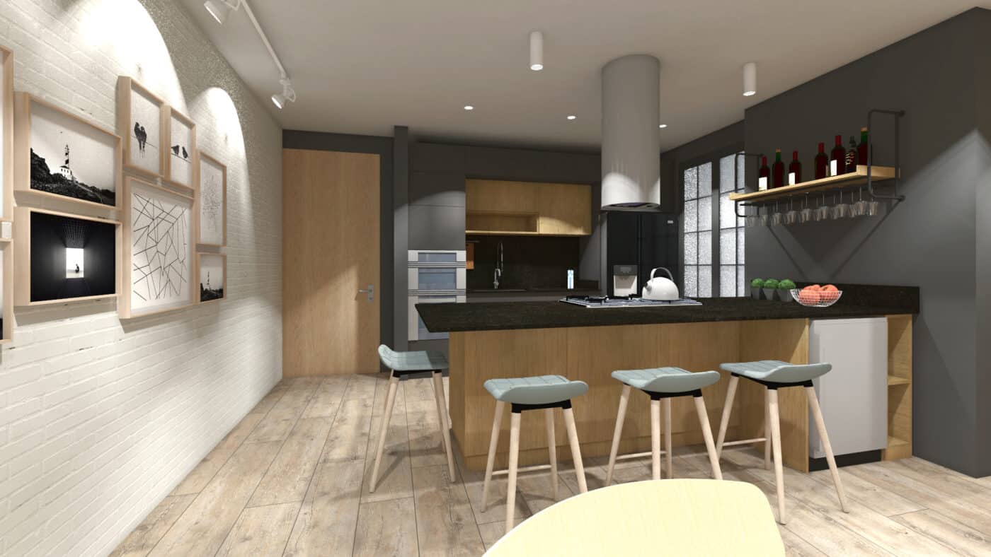 GeBe Arquitectura - Diseño - Ingeniería civil - Render Cocina Apto PE